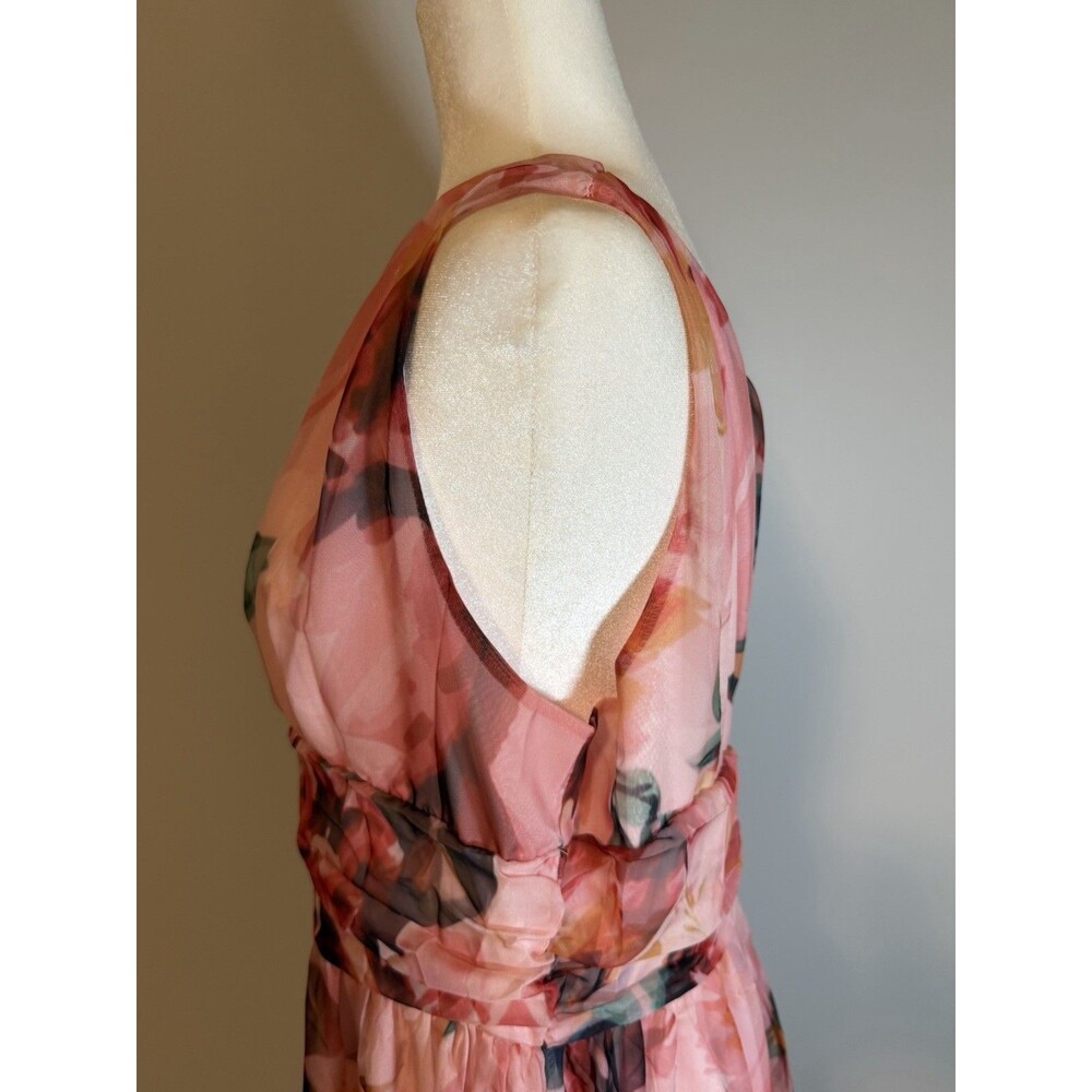 One Shoulder Waist Cinched Peach Long Floral Dress Size Large - Picture 5 of 8